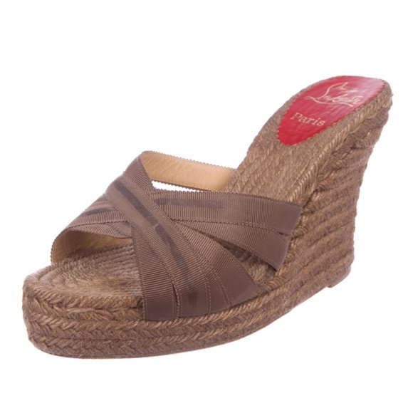 brown grosgrain christian louboutin wedges. - Picture 4 of 5